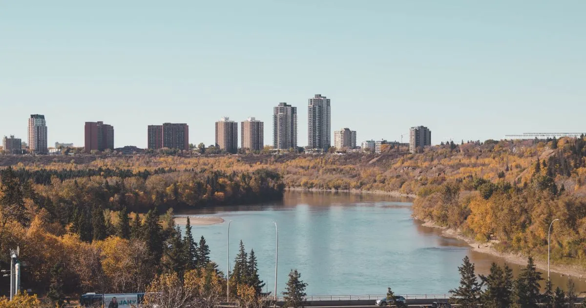 Debt consolidation Edmonton: the North Saskatchewan river valley and downtown skyline